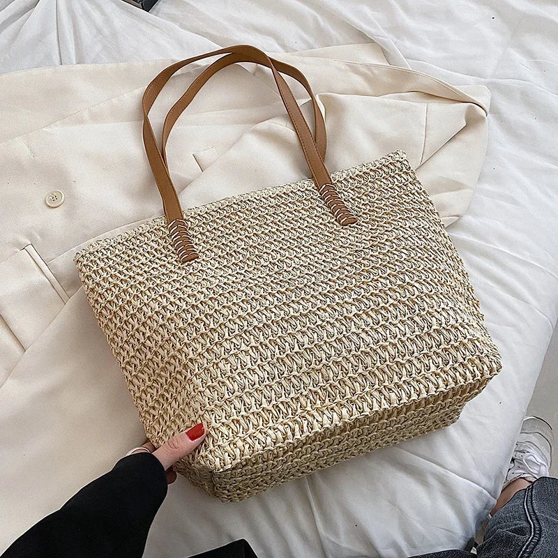 Hand-woven Women's Shoulder Handbag Bohemian Fashion Straw Beach Tote Bag Travel Shopper Weaving Shopping Bags