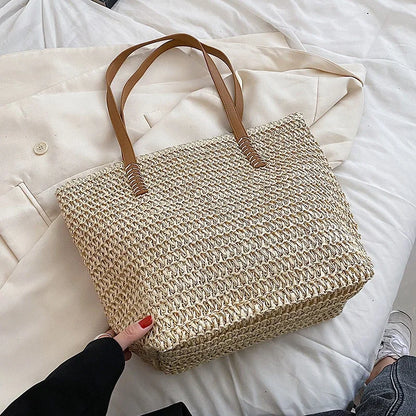 Hand-woven Women's Shoulder Handbag Bohemian Fashion Straw Beach Tote Bag Travel Shopper Weaving Shopping Bags