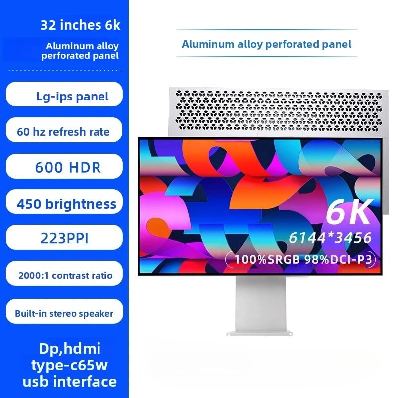 6K/4K monitor 32 ,27inch bezel MAC high definition external gaming computer LG mirror screen design photography vertical screen