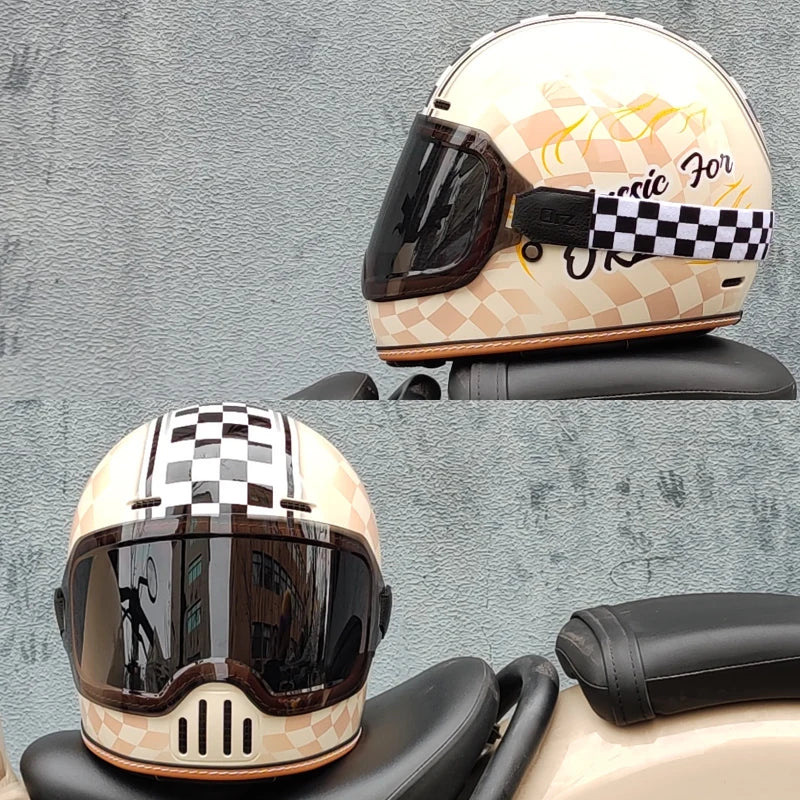 ORZ Retro Motorcycle Helmet Full Face Cruising Motorcycle Helmet Four Seasons Couple Street Pig Nose Helmet DOT Approved 729