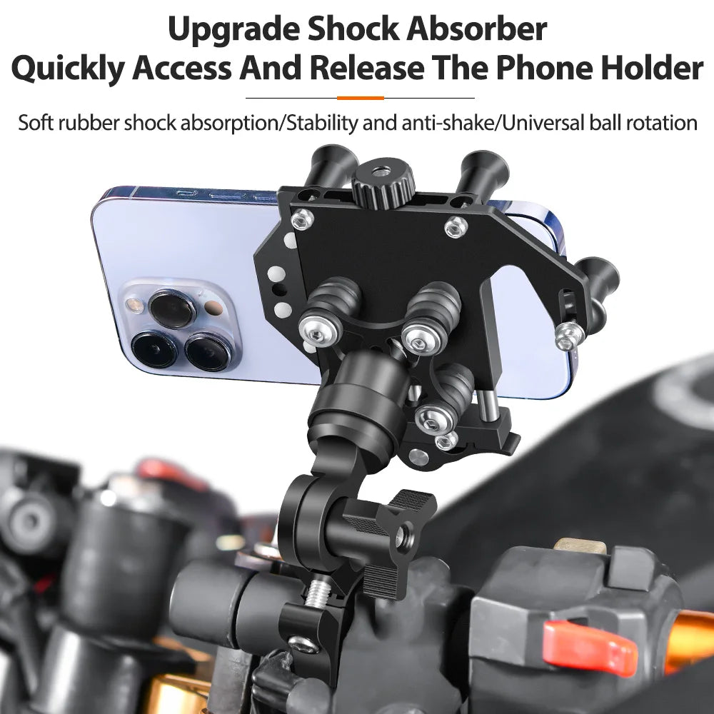 Motorcycle Phone Holder Universal Aluminum Alloy Shock-Absorbing Motos Handlebar Navigation Bracket 360° Rotary Adjustable Stand