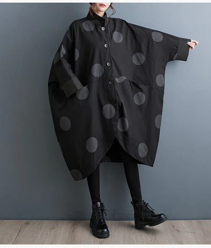 Oversized Polka Dot Trench Coat Women Vintage Autumn Loose Ladies Outwear Casual Trench Coats Fashion Woman Long Jacket Coat