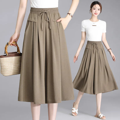 High Waist Wide Leg Seven-Foot Pants Women's Summer 2026 New Style Loose Comfortable Casual Trousers Skirt Pants