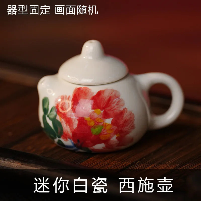 Mini Hand-Painted Ceramic Teapot Jingdezhen Hand- Pulled Tea Pet Micro Landscape Decorative Item Kitchen Dining Bar Essential