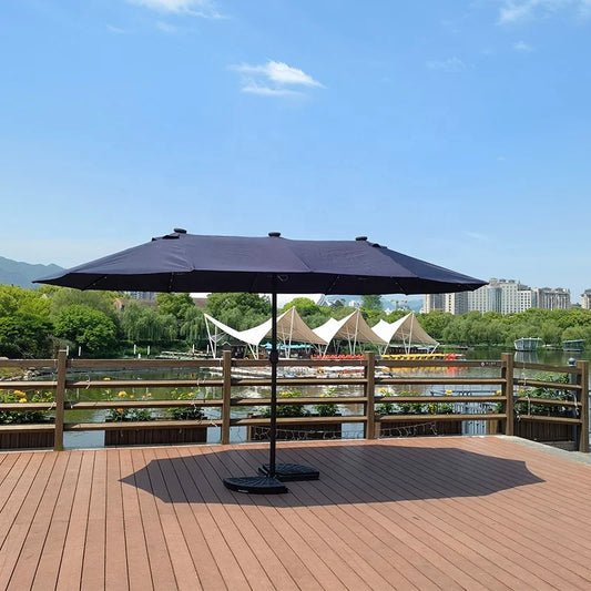 L  New Design Outdoor LED  Solar Powered Parasol 15ft Large Patio Garden Porch Double-sided Umbrella Table Twins Parasol