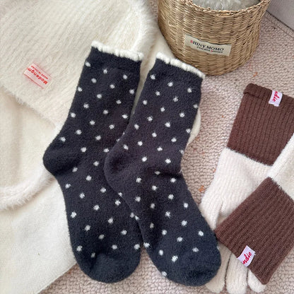Winter Warm Thickened Polka Dot Plush Socks Women Girls Mid-calf Socks Fall Thickened Padded Warm Socks Home Sleep Floor Sox