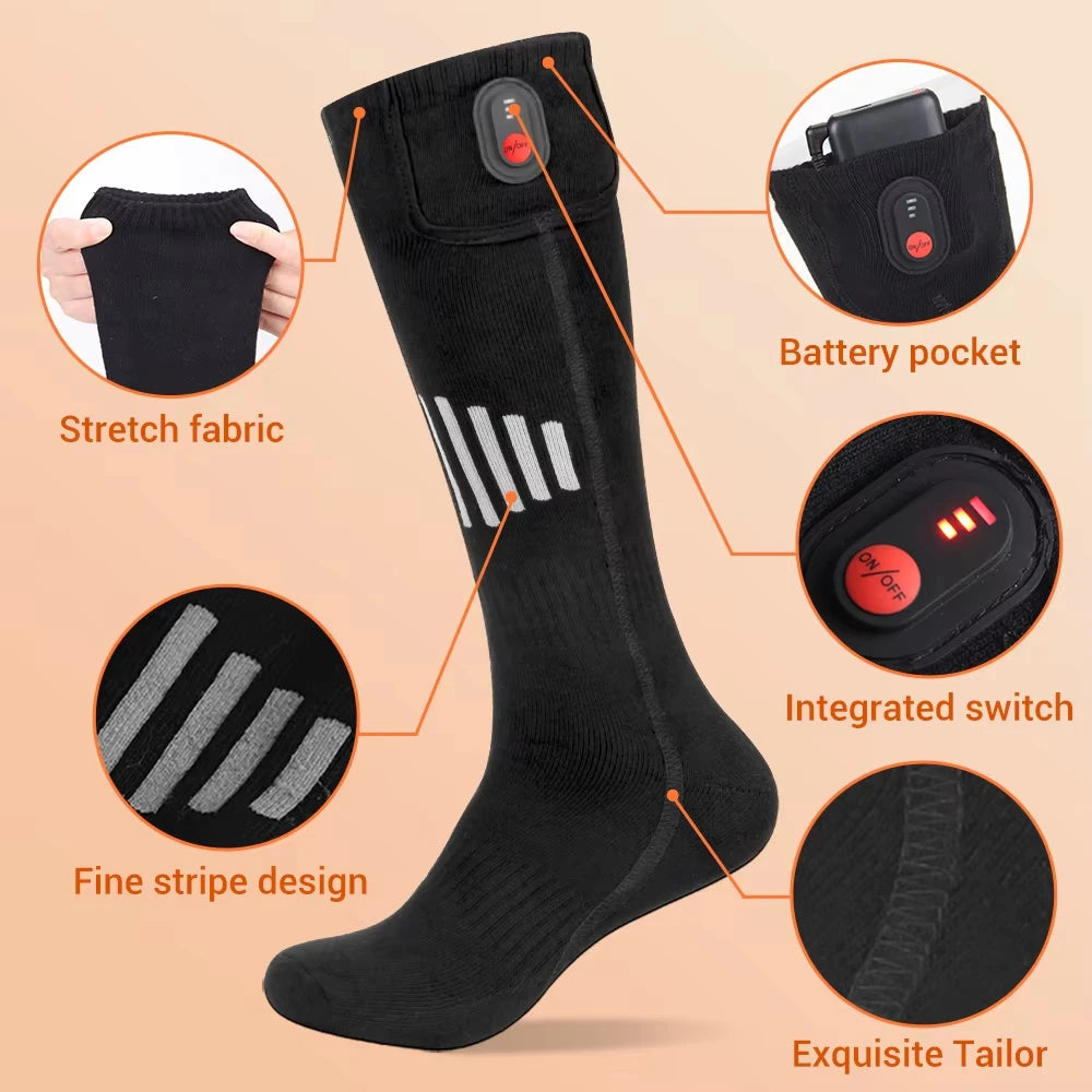 Winter Heated Socks Warm Ski Electric Heating Thick Soft Stockings Unisex For Outdoor Thermal Hunting Camping Warmer