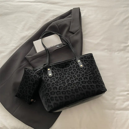 2pcs/set Leopard Print Women Shoulder Bag For Commuting, Daily Used, Casual Tote Bag Large Capacity Ladies Handbags And Purses