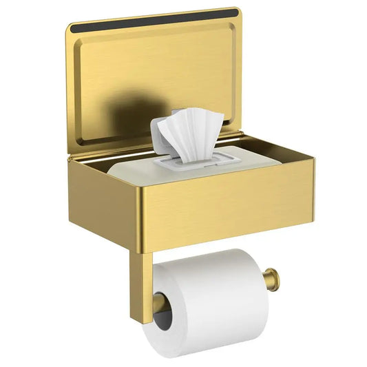 Toilet Paper Holder with Shelf, Sanitary Napkin Receptacle Tampon Holder, Wall Mount Toilet Paper Holder with Storage, Flushable