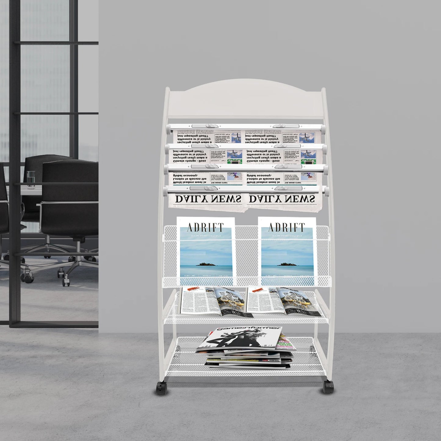 Aluminum Alloy Clip on Newspaper Rack, Magazine Display Rack, Magazine Rack, Brochure Display Rack - Black/White