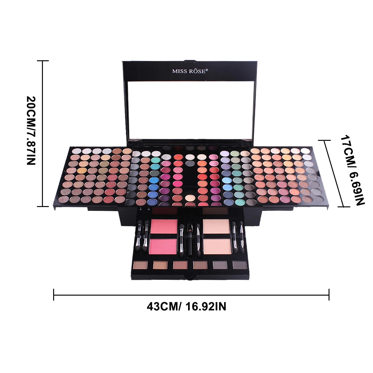 190-color professional makeup palette, eyeshadow, blush, and eyebrow powder 4-in-1, comes with mirror and a full set of brushes,