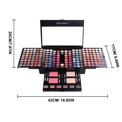 190-color professional makeup palette, eyeshadow, blush, and eyebrow powder 4-in-1, comes with mirror and a full set of brushes,