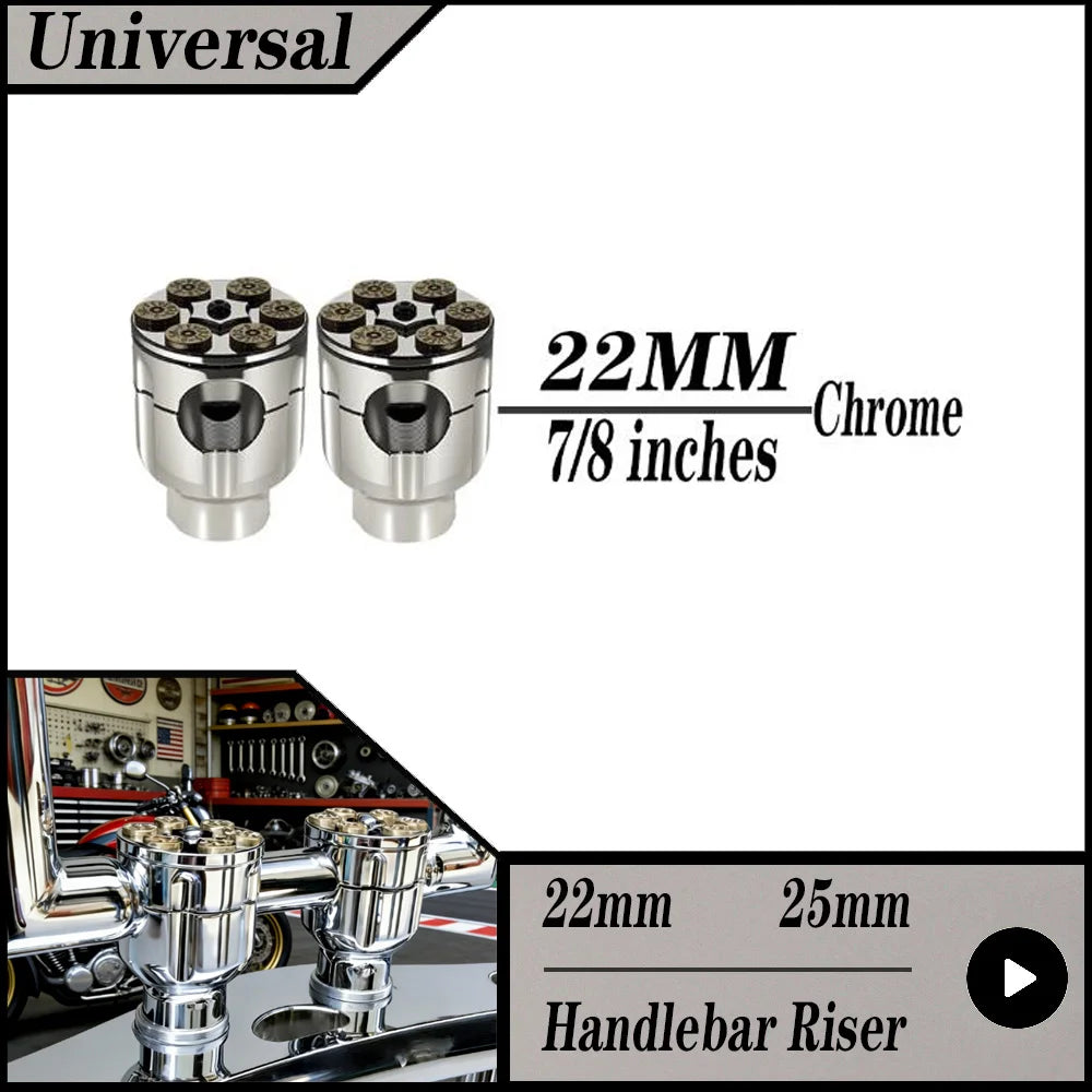 2X Motorcycle 7/8" 1" Handlebar Riser Clamp Aluminum For Harley Custom Springer Bobber Chopper 22mm 25mm Handle Bar Black/Chrome