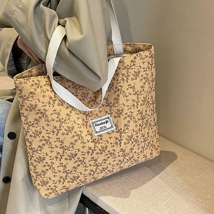 Stylish Corduroy Tote Bag for Women Bohemian Ethnic Style Shoulder Bag for Daily Commuting Shopper Office Worker College Student