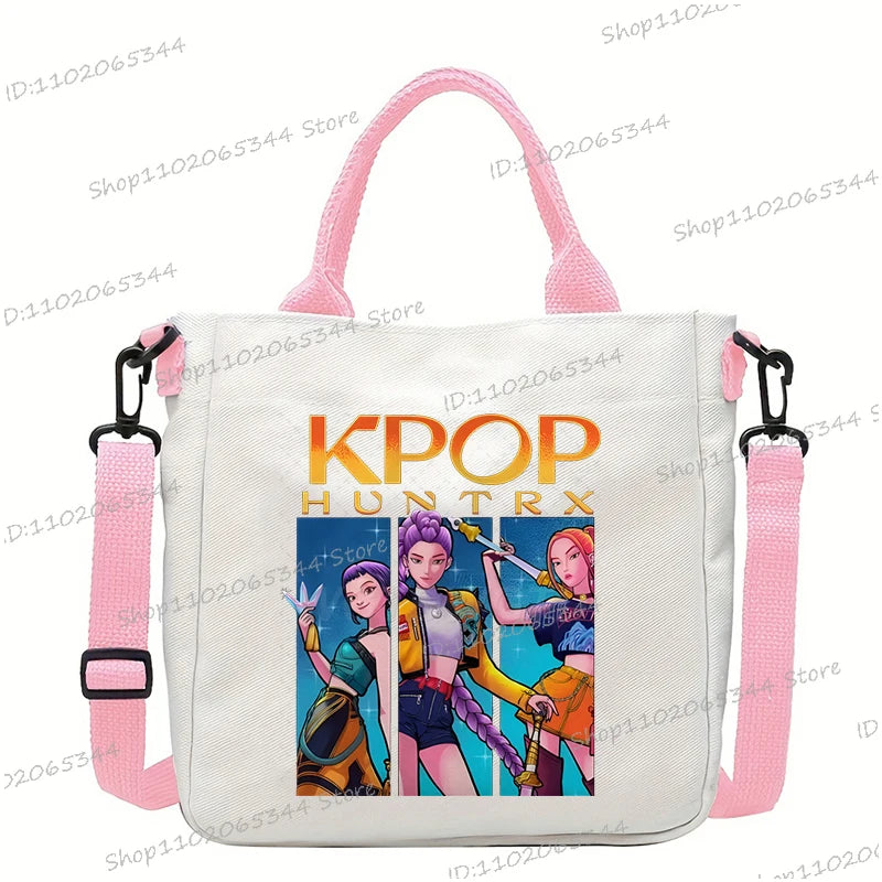 Y2K Anime Cartoon Print Women Canvas Strap Shoulder Bag Fashion Cartoon Anime Crossbody Bags Student Teenage Handbags