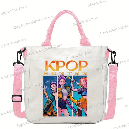 Y2K Anime Cartoon Print Women Canvas Strap Shoulder Bag Fashion Cartoon Anime Crossbody Bags Student Teenage Handbags