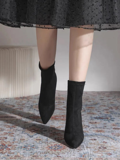 Women Boots Short High Heels Shoes for Women Autumn Winter Botas Mujer Ankle Boots Black Sock Women Heels Boots Female D220