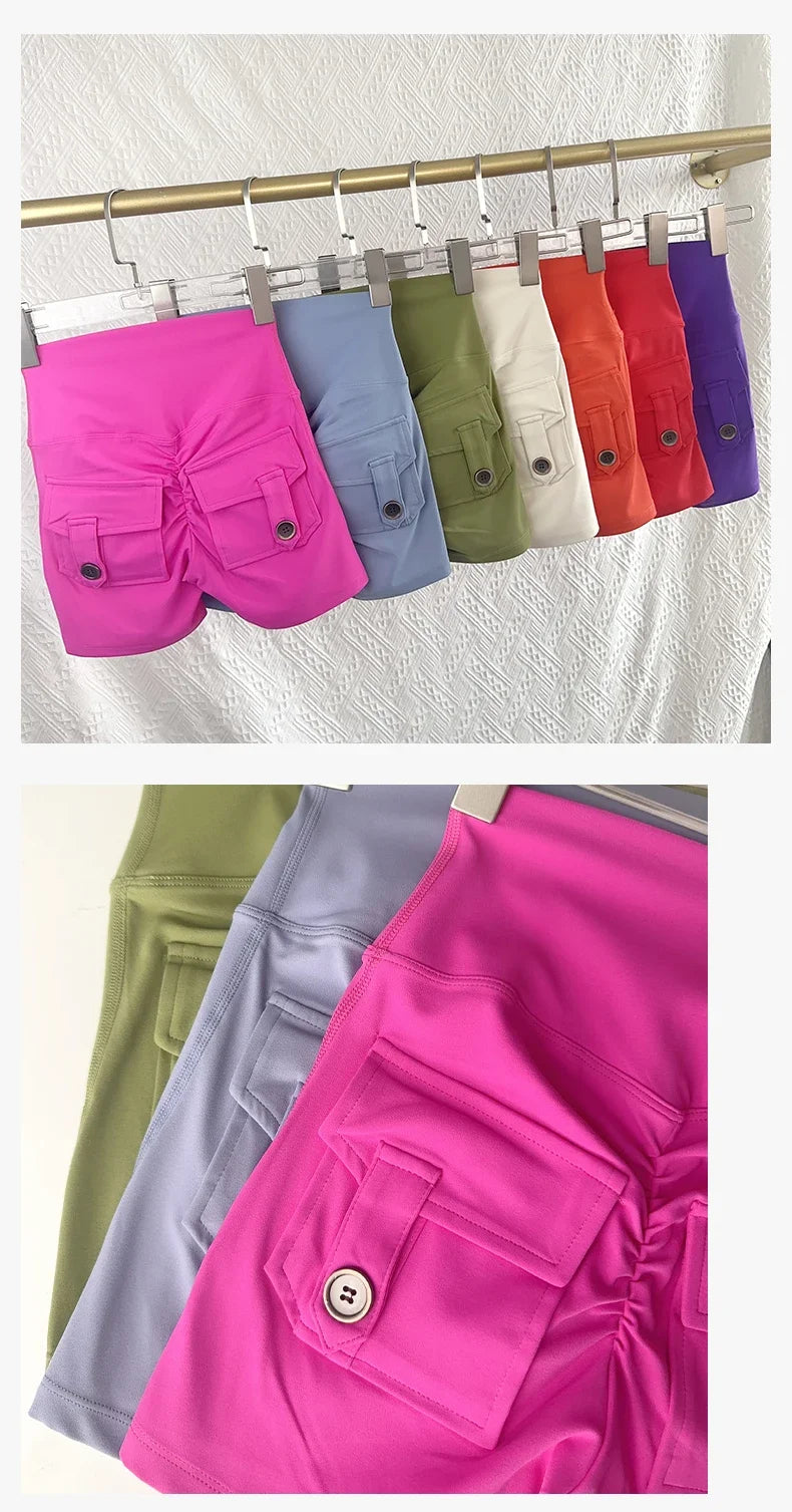 Women Yoga Shorts High Waist Workout Shorts Fitness Yoga Lift Butt Fitness Ladies Yoga Gym Running Short Pants Sportswear