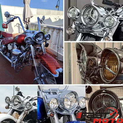 Motorcycle 7'' Headlight Bullet Trim Ring 4.5'' Auxiliary Fog Light Cover For Harley Touring Road King Dyna Softail Heritage