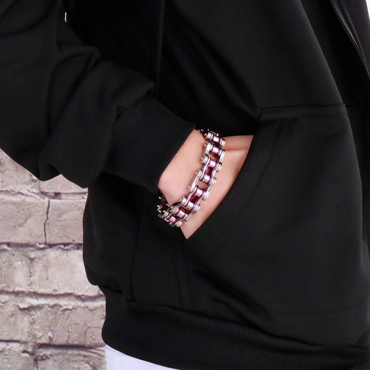 Punk Men's Orange Bicycle Bike Bracelets & Bangles Black Motorcycle Chain Bracelet Men Women Stainless Steel Biker Wrist Jewelry
