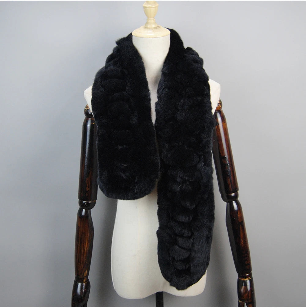 Winter Women Knitted Real Rex Rabbit Fur Scarf Natural Soft Long Style Rex Rabbit Fur Muffler Lady Warm 100% Genuine Fur Scarves