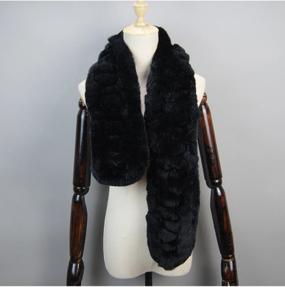 Winter Women Knitted Real Rex Rabbit Fur Scarf Natural Soft Long Style Rex Rabbit Fur Muffler Lady Warm 100% Genuine Fur Scarves