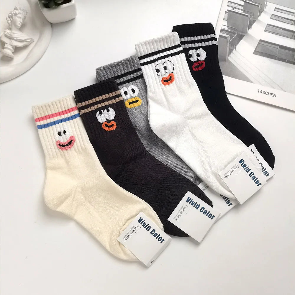 Designer socks Korean Style Cute Cartoon Playful expression Socks Women's Trendy Japanese Pure Cotton Fun Quirky Mid-Calf Socks