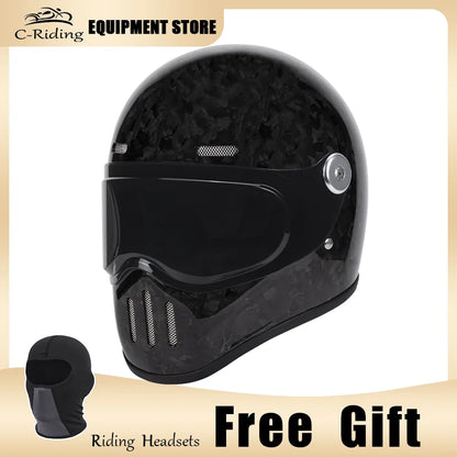 C-Ridng Genuine Carbon Fiber Adventure DOT Certified Modular Design Style Full Face Motorcycle Helmet with Dark Detachable Lens