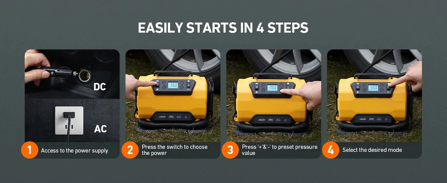110V-230V AC/DC Dual Power Portable Inflation Pump Car Air Compressor for Home Auto Dual Inflatable Boat Bicycle Tire Inflator