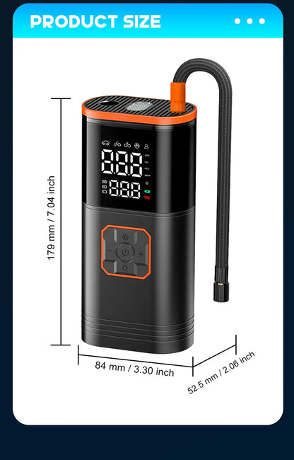 Digital Display Portable Tire Inzzator, USB Rechargeable Air Compressor for Car Bike Motorcycle Tires, Balls, Inflatable Toys