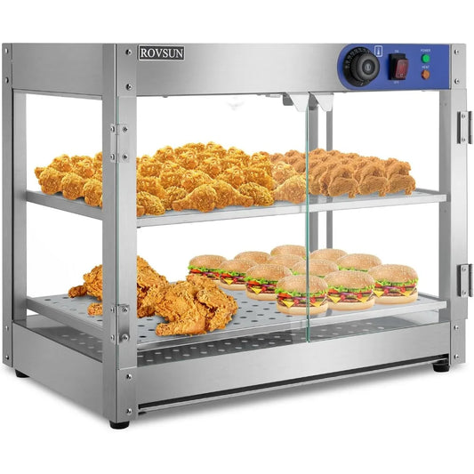 Food Warmer Display Pizza Warmer, Commercial Countertop Food Warmer Electric with Removable Shelves LED Lighting Glass Door, Pa