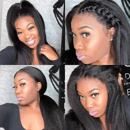 Kinky Straight 13x4 Lace Front Human Hair Wigs For Women Brazilian Bone Colored Yaki Straight Transparent Lace Frontal Curly Wig