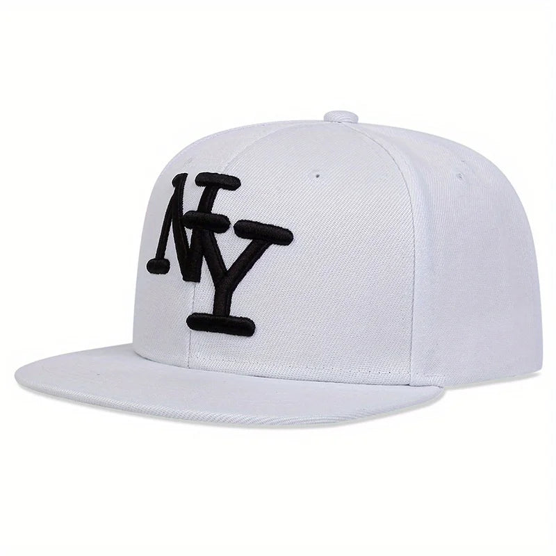 1PC Adjustable Snapback Caps For Men And Women, NY Embroidered Flat Hip Hop Sun Protection Casual Headwear For Travel Holidays