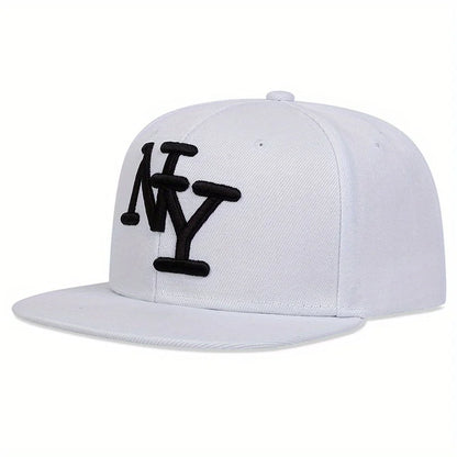 1PC Adjustable Snapback Caps For Men And Women, NY Embroidered Flat Hip Hop Sun Protection Casual Headwear For Travel Holidays