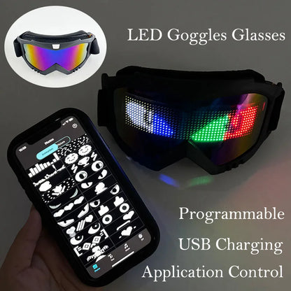 LED Bluetooth Goggles Halloween Christmas Disco Bar Neon Accessories Futuristic Luminous Glasses Bluetooth Diy LED Glasses