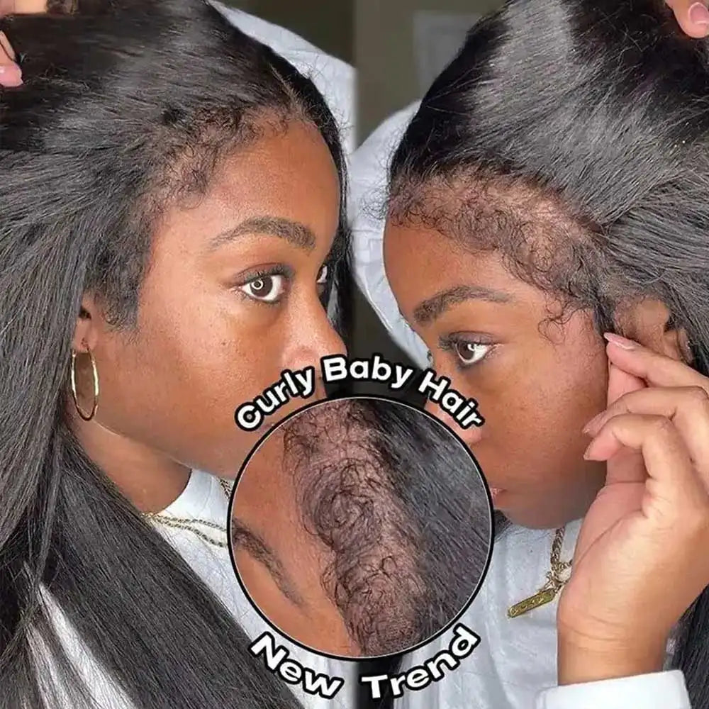 360 Full HD Lace Frontal Wig Human Hair 4C Edges Invisible Strap Glueless Kinky Straight Wig With Kinky Curly Baby Hair