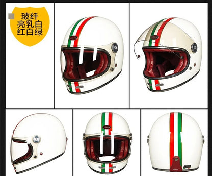 BEON Lightweight Fiberglass Full Face Helmet for Men Women Retro Motorcycles Helmet Cool and Personalized Karting Helmet B510