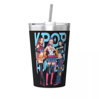 Mystery Saja Boys Kpop Demon Hunters Tumbler With Straw For Kids Stainless Steel Travel Mugs Double Wall Vacuum Insulated 12oz