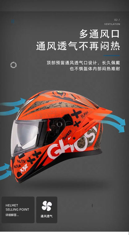 Motorcycle Helmet Anti-fog Dual Lenses Large Tail Full Face Helmets Men Women Motorbike Racing Helmets Casque Moto Casco
