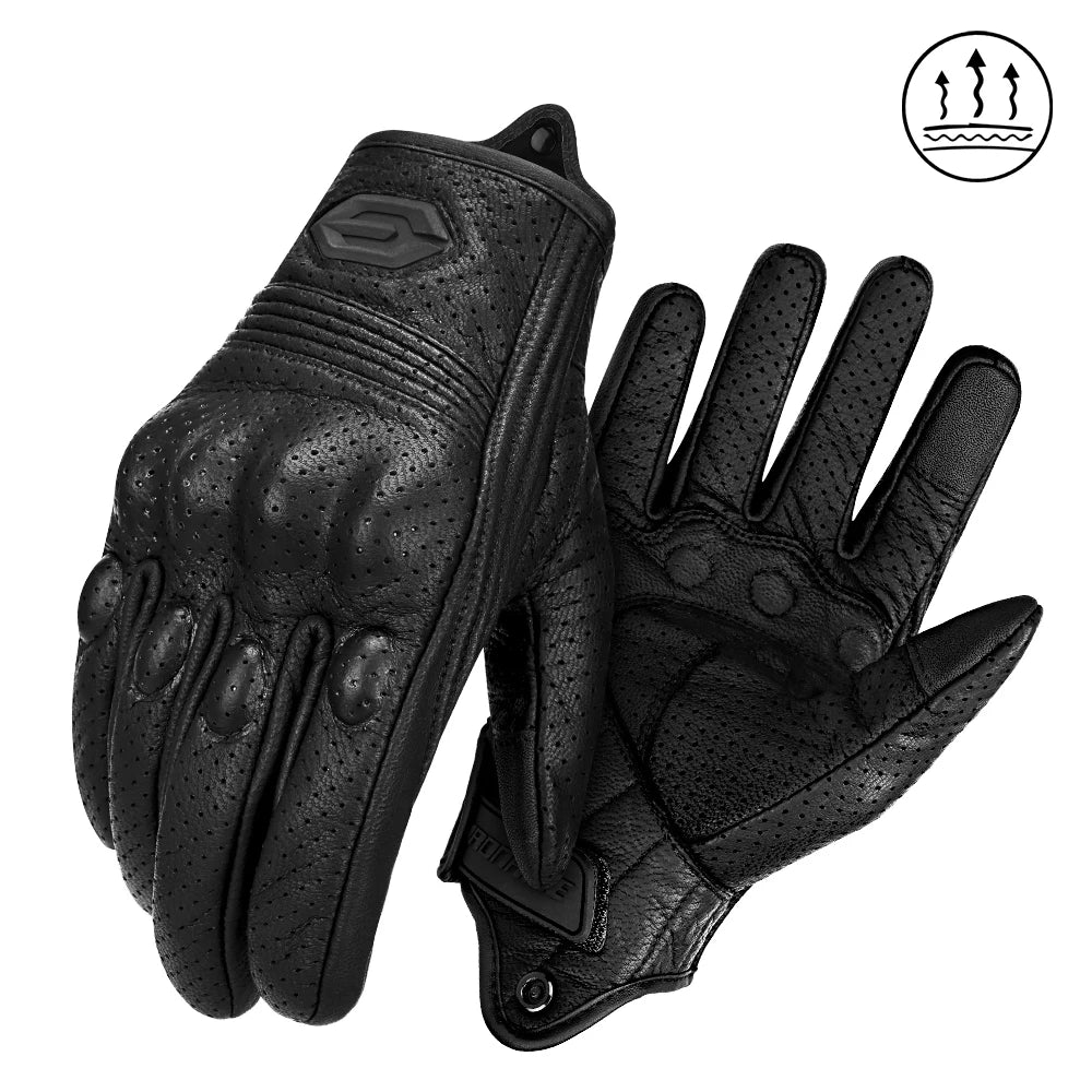 Vintage Leather Motorcycle Gloves Summer Breathable Unisex Biker Gloves With Anti-Slip Ventilation Design Motorbike Ride Glove