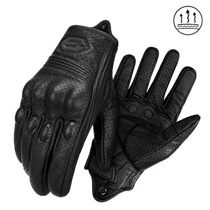 Vintage Leather Motorcycle Gloves Summer Breathable Unisex Biker Gloves With Anti-Slip Ventilation Design Motorbike Ride Glove