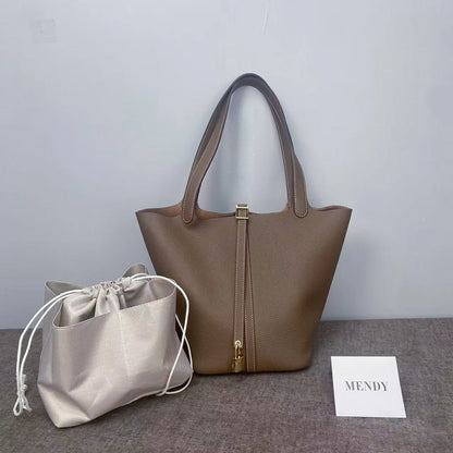 Mendy Large Women's Bag Vintage Leather Bucket Bag 26CM Tote Hobo Bag for Women Soft Leather Underarm Shoulder Purse Handbag New