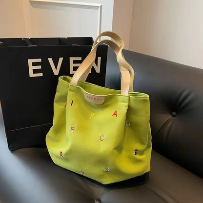 Large Capacity Canvas Bag - Trendy Embroidered Letter Handbag for Girls, Small and Fresh Student Crossbody Tote Bag