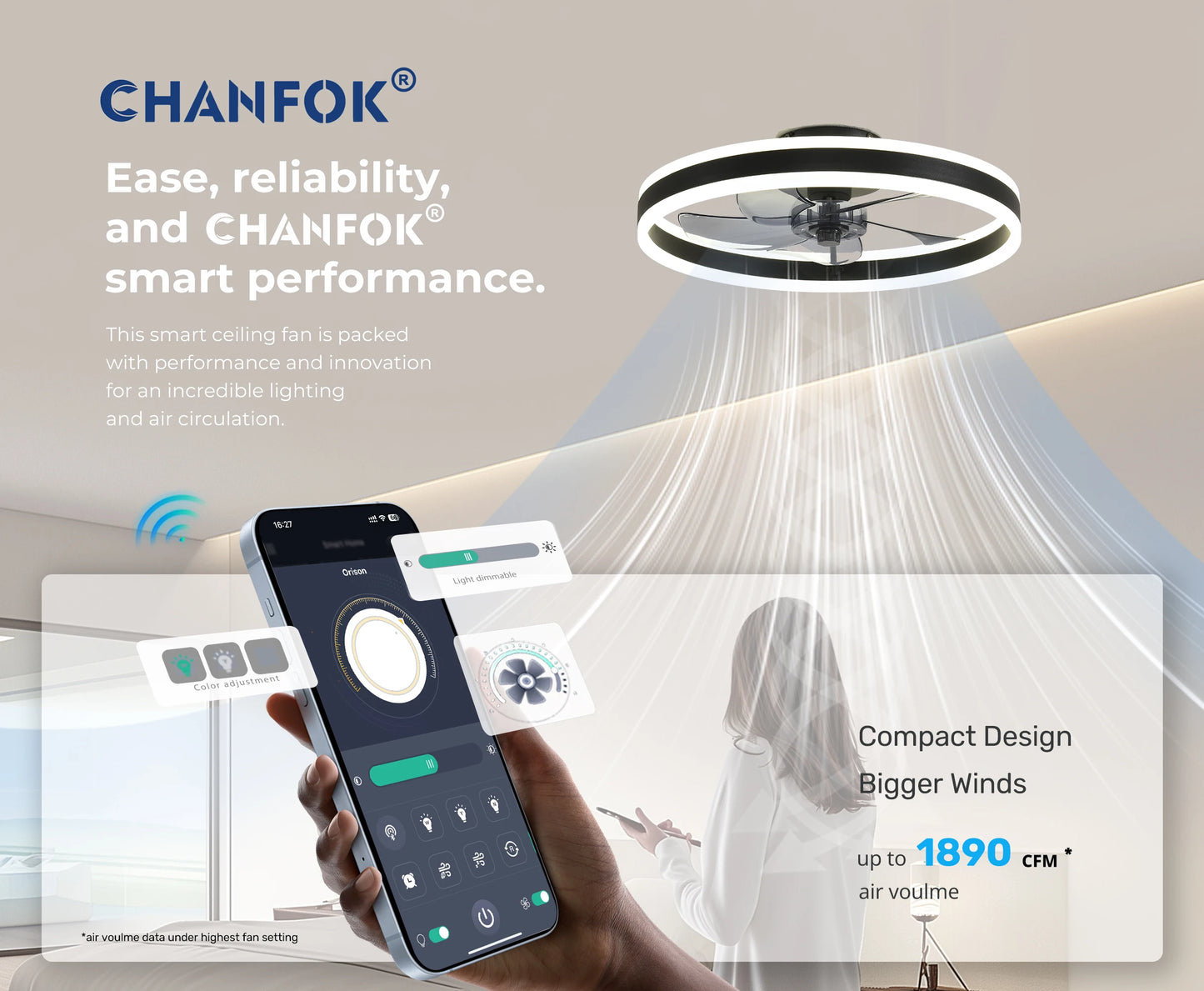 Ceiling Fan with Remote Control Flush Mount Modern Indoor 19.7" LED Dimmable Low Profile Ceiling Fans