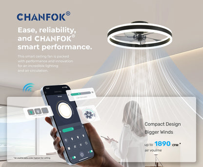 Ceiling Fan with Remote Control Flush Mount Modern Indoor 19.7" LED Dimmable Low Profile Ceiling Fans