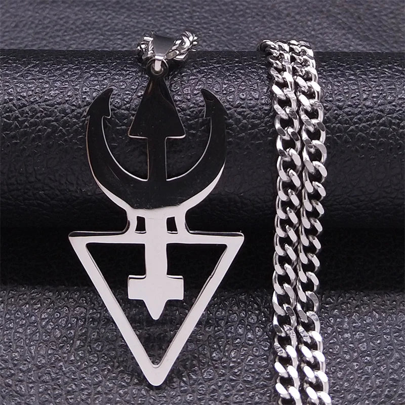 Goth Pentagram Sigil Satan Cross Necklace for Men Stainless Steel Black Y2k Gothic Star Lucifer Jewelry Halloween Gift N3002