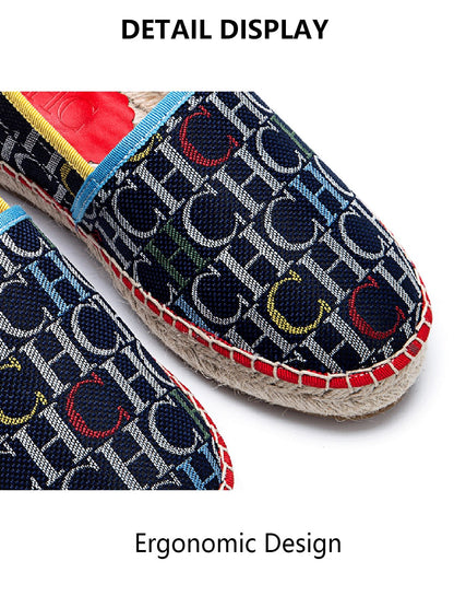 CH Fashion Monogram Print Commuter Flats Woven Material Fisherman 2025 New Luxury Brand Slip-On Women's Casual Shoes