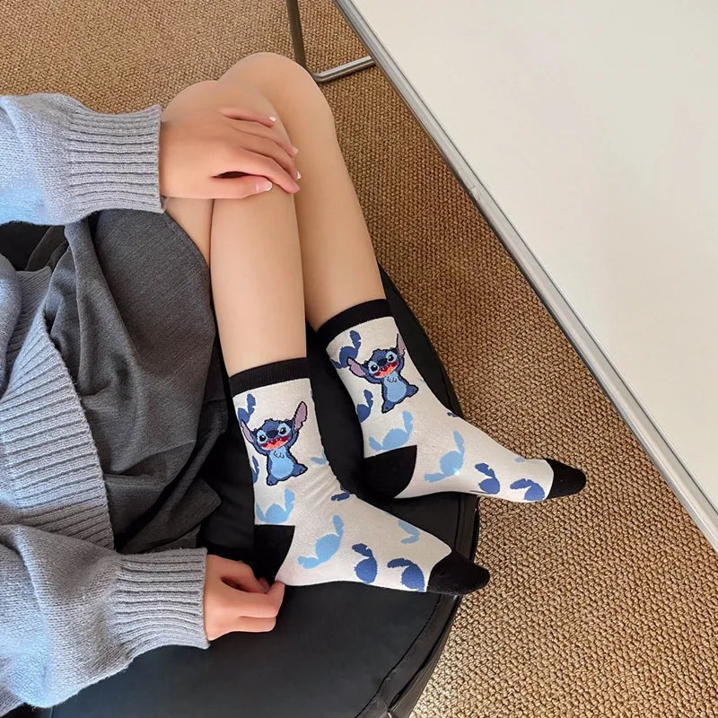 5 Pairs of Fashionable and Trendy Cute Cartoon Anime Stitch Pattern Women's Socks Comfortable and Soft Outdoor Casual Socks