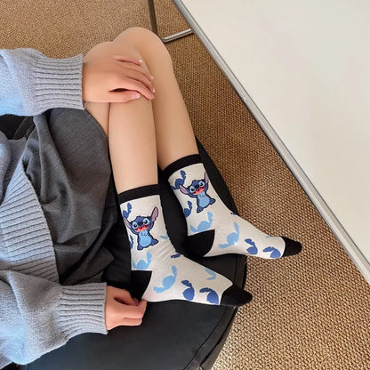 5 Pairs of Fashionable and Trendy Cute Cartoon Anime Stitch Pattern Women's Socks Comfortable and Soft Outdoor Casual Socks