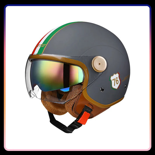 Retro Open Face Motorcycle Helmet Daul Lens DOT ECE Approved Vintage Jet Helmet 3/4 Open Half Helmet for Scooter Curiser Chopper